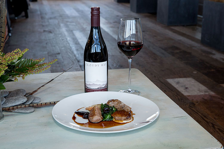 Roasted duck breast with celeriac, kale, cherry and mushroom pasties, prepared by The Foodstore, as part of the Cloudy Bay Pinot & Duck Tasting Trail.