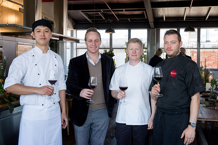 Chefs from Monsoon Poon (L), La Fourchette (2nd R) and The Foodstore (R) pose with Cloudy Bay Winemaker, Nick Lane (2nd L)