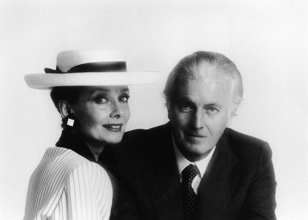 Portrait of Audrey with Givenchy in the 1980s.