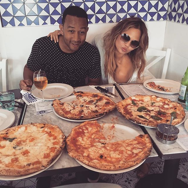John Legend +Chrissy Teigen + Naples + all this pizza? Now that’s amore. Photo / Instagram @chrissyteigen