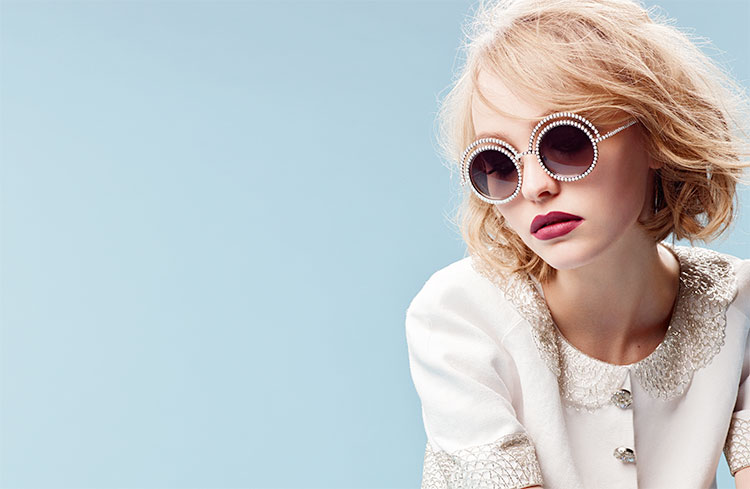 Lily Rose Depp by Karl Lagerfeld for Chanel pearl eyewear campaign