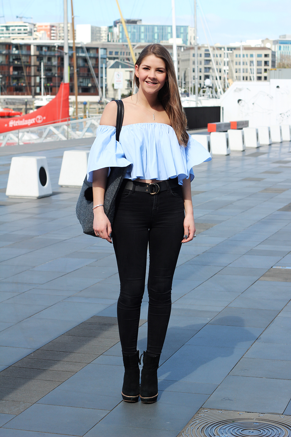 Alexia wears N/ Nicholas top, J brand jeans, Deadly Ponies bag, Karen Walker belt and Beau Coops boots.