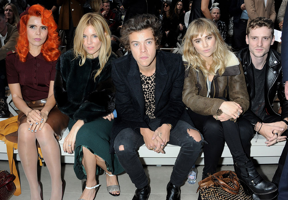 Paloma Faith, Sienna Miller, Harry Styles, Suki Waterhouse and George Barnett attend the Burberry Prorsum show as part of London Fashion Week in 2013. Photo / Getty Images