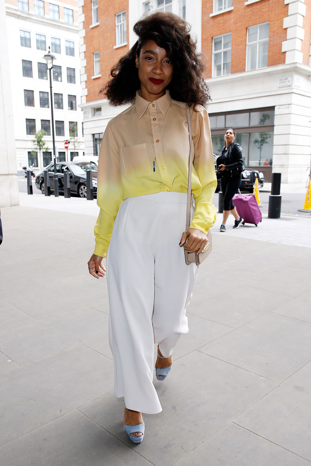 Singer Lianne La Havas arrives at the BBC Radio 1 Studios - we are digging those white wide-legged pants! Photo / Getty Images