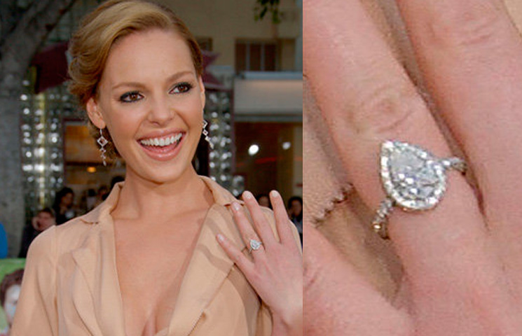 Josh Kelley proposed to Katherine Heigl with this 3-carat pear-shaped diamond ring. Photo / Getty Images