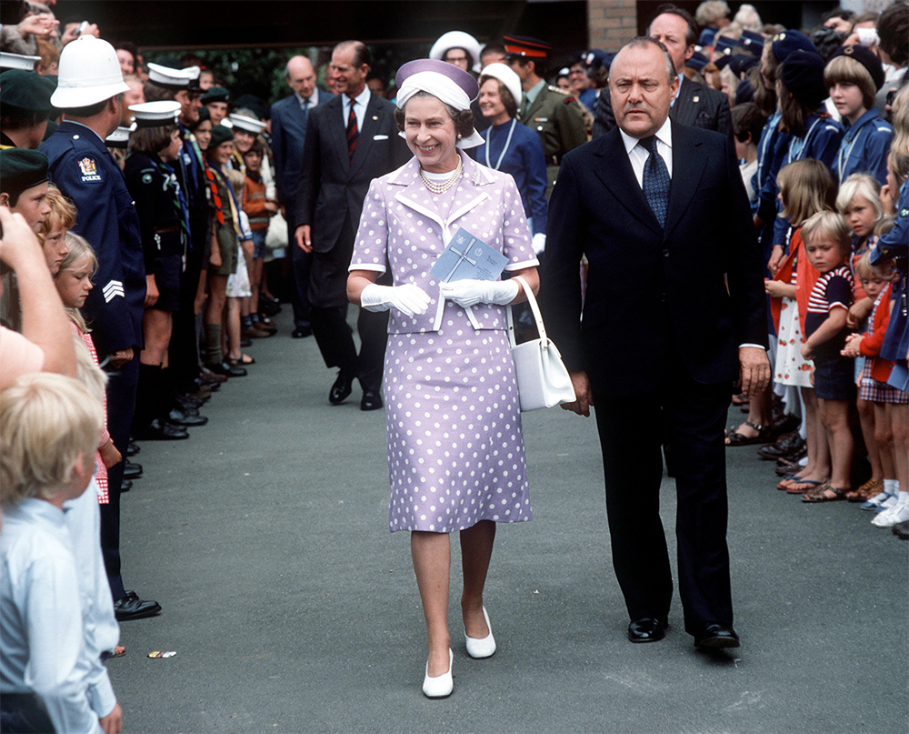 The Queen with Prime Minister Robert Muldoon in Wellington, New Zealand during her Jubilee Tour of 1977. Photo / Getty Images