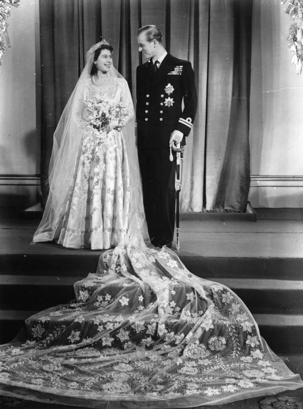 Princess Elizabeth with Philip Mountbatten on their wedding day on 20 November, 1947. Photo / Getty Images