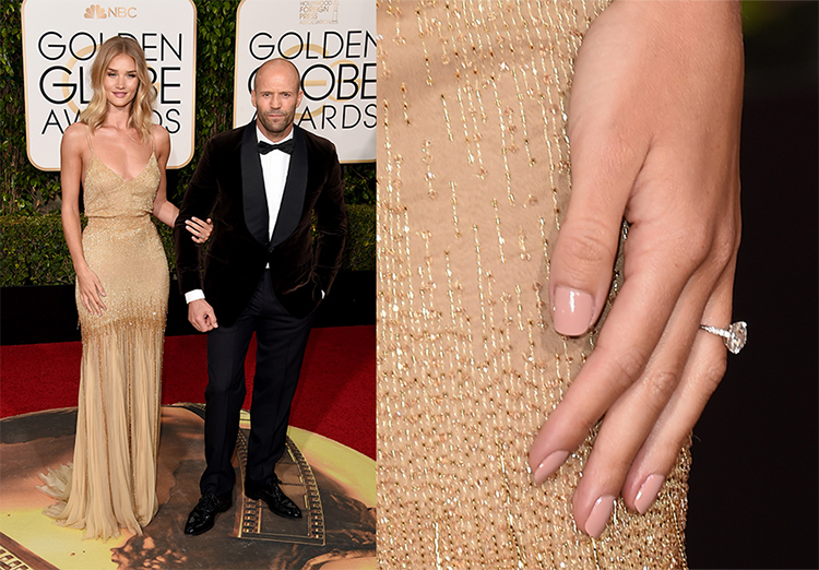 'Yes!' we all exclaimed when we spotted the ring on Rosie Huntington-Whiteley's finger at the Golden Globes Awards in January. Rosie and Jason Statham make up one of the most gorgeous glamour couples in Hollywood and we're so pleased that after five years, they are set to walk down the aisle! Photo / Getty Images