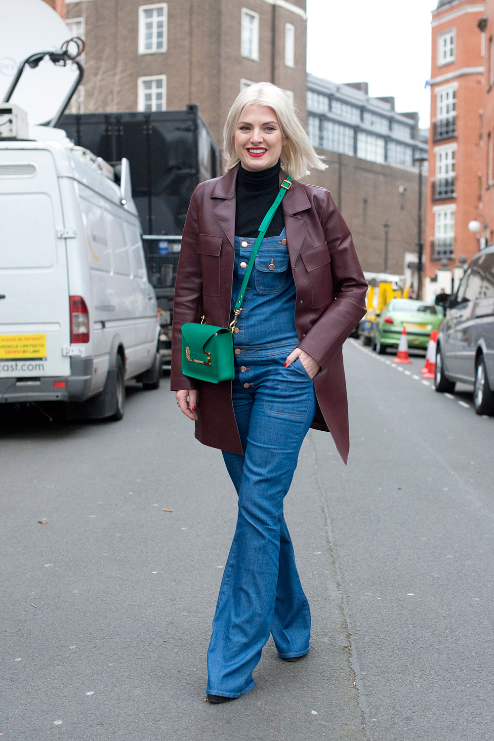 ES magazine's junior fashion editor Jenny Kennedy teams her MiH overalls with Zara jacket, Zara shoes and Sophie Hulme bag. Photo / Getty Images