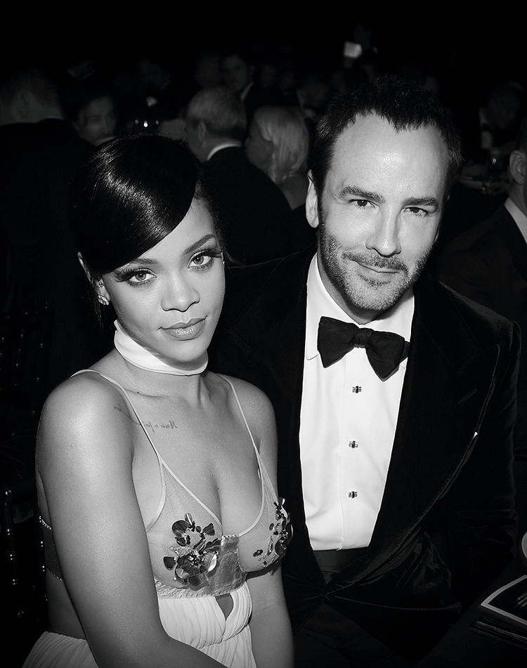 Rihanna wears Tom Ford to an Amfar gala in Los Angeles.