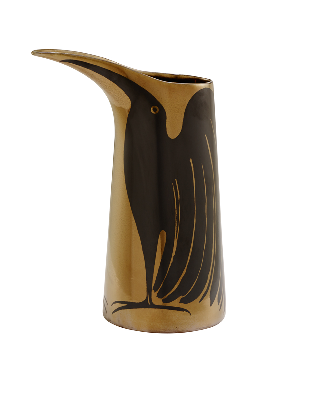 Ligne Roset LES OISEAUX Vase with a Black Bird silhouette in Gloss-Copper enameled ceramic (designed by Pascal Mourgue for Ligne Roset)