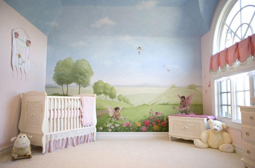 P Diddy – D’Lila Star and Jessie James: Sean 'P Diddy' Combs went for an idealistic hillside scene for one of his twin’s nurseries. The mural extends to the ceiling to create beautiful sky for the baby to marvel at.