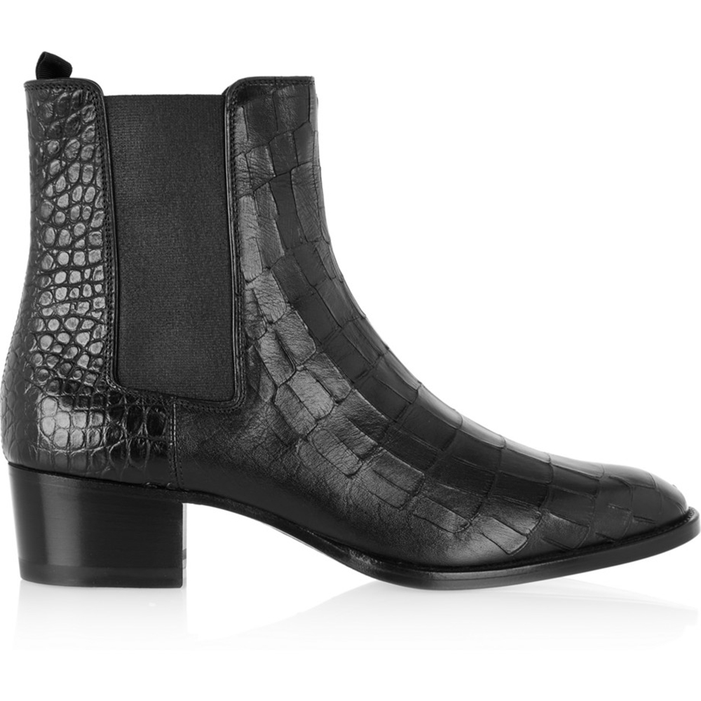 Saint Laurent Wyatt Croc-Effect Leather Ankle Boots