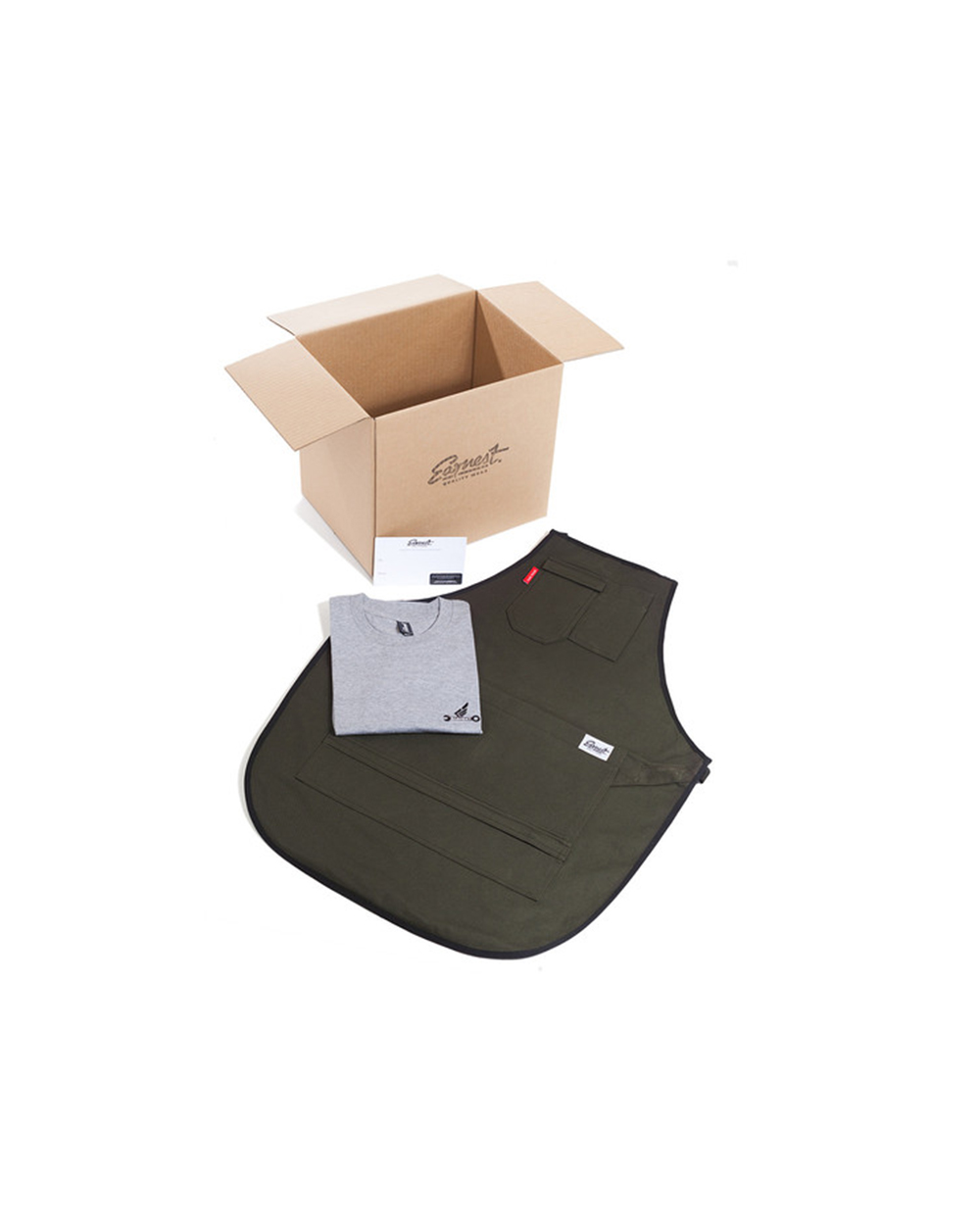 Earnest Co. Christmas Package 2 consisting of Squire Double-Layer Workshop Apron and Earnest t-shirt