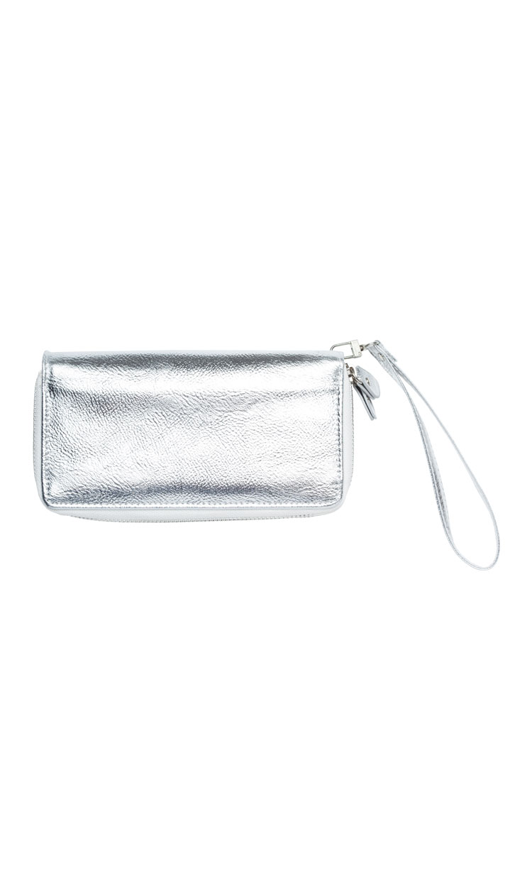 Zoe silver metallic wallet, $20, Number One Shoes.