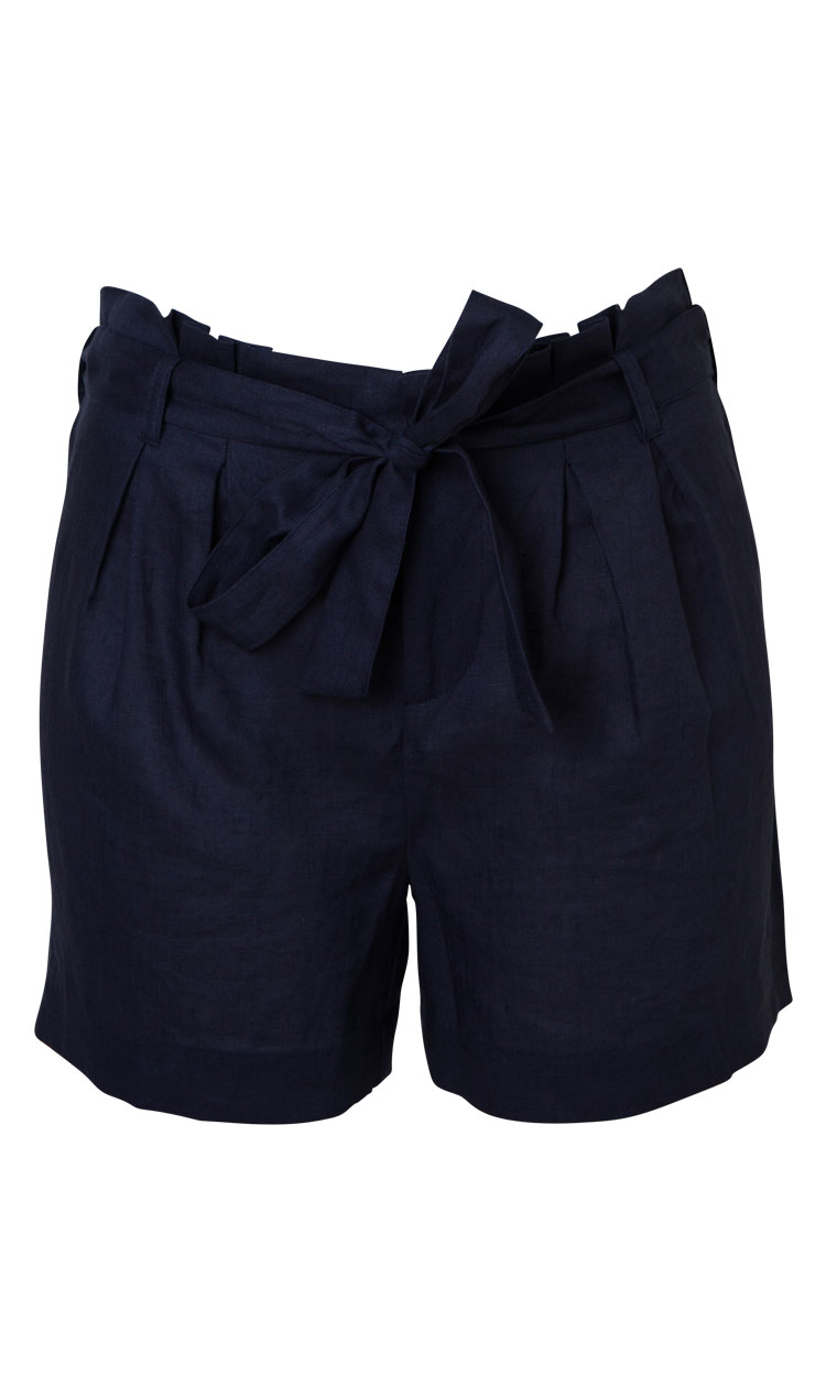 Navy linen shorts, $139, Storm.