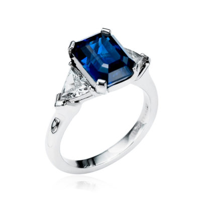 Oceans bounty, emerald cut sapphire ring, $14,500, from Sutcliffe Jewellery.
