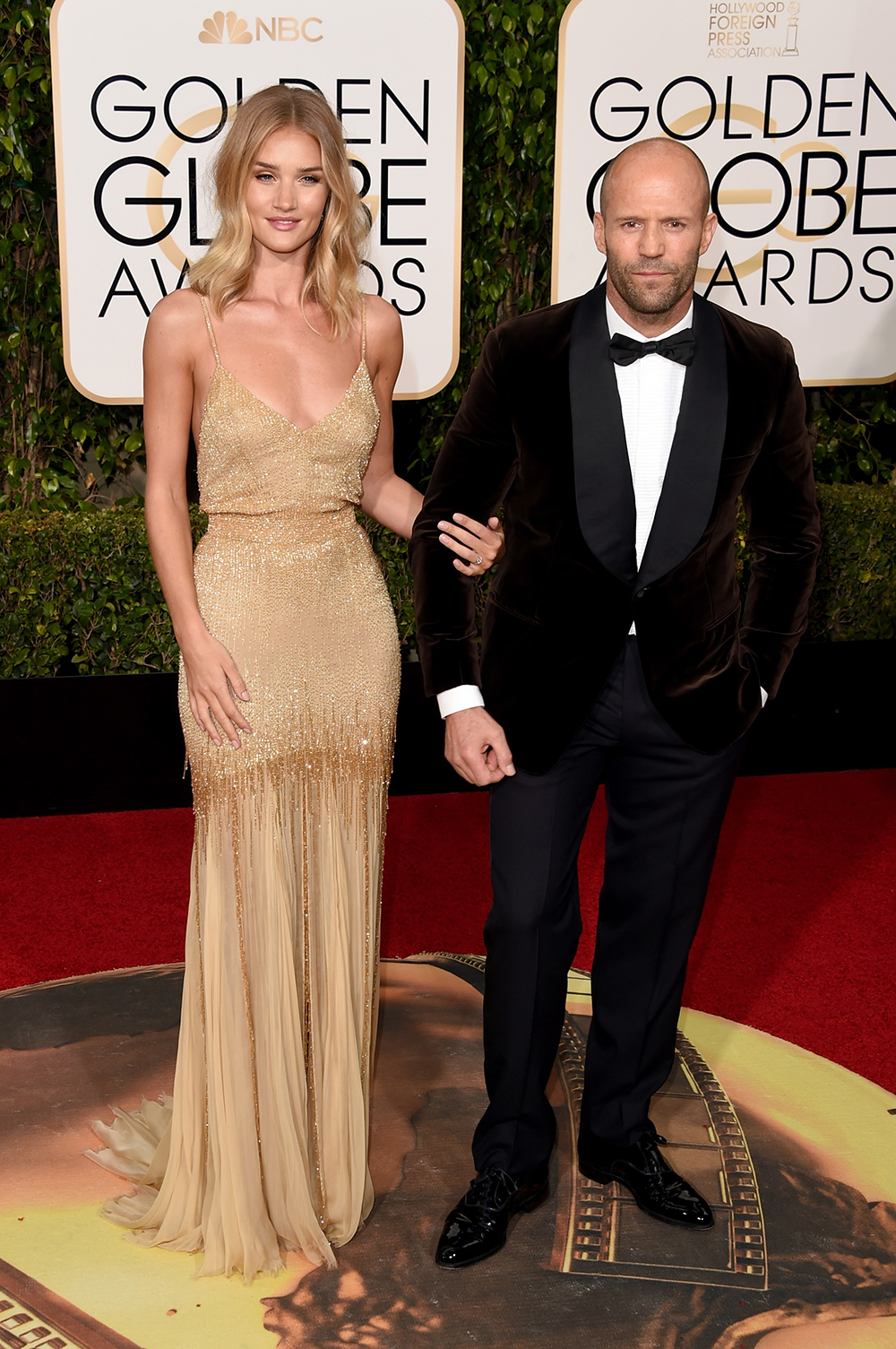 ROSIE HUNTINGTON-WHITELEY AND JASON STATHAM Observant magpies were quick to spot the sparkler on Huntington-Whiteley's hand as she walked the Golden Globes red carpet with her long-term love, Jason Statham.