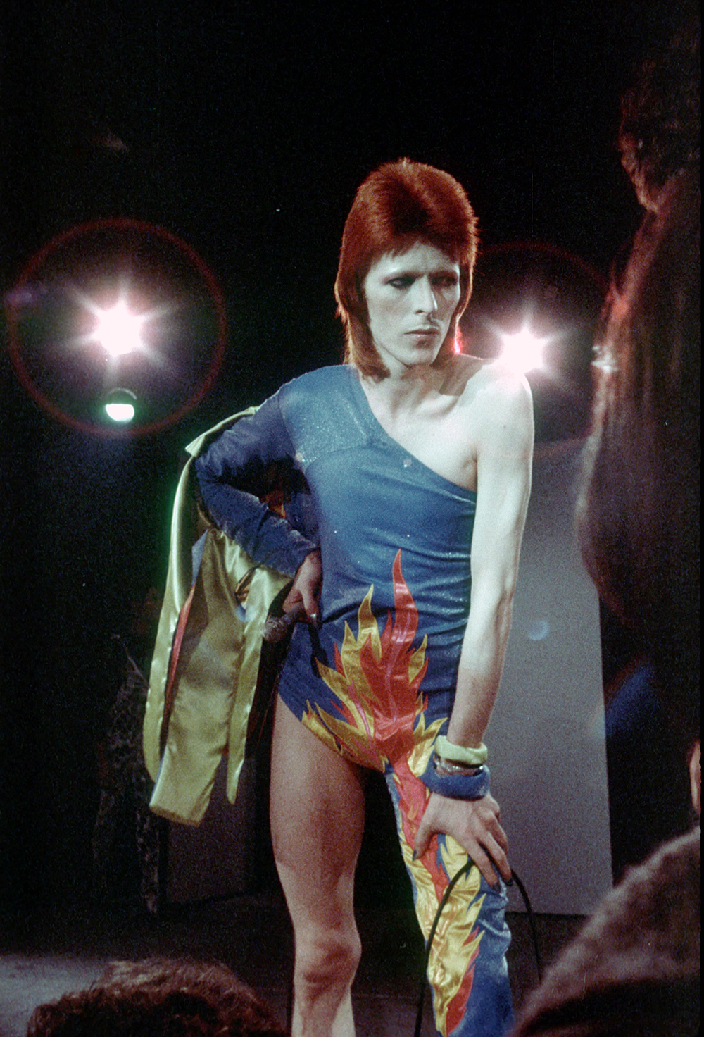 David Bowie performs as Ziggy Stardust in 1973.