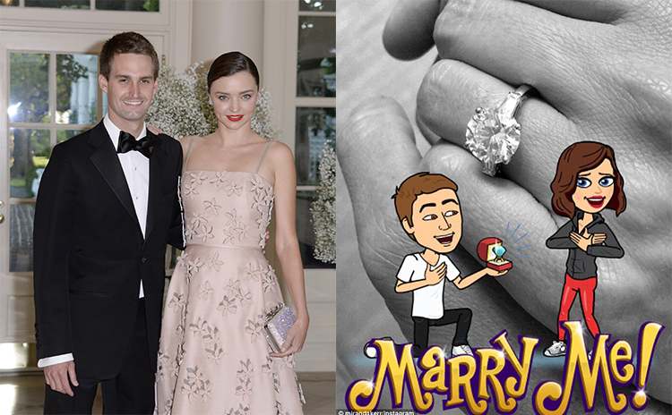 Australian supermodel Miranda Kerr got a super proposal from boyfriend of one year, snapchat co-founder Evan Spiegel who popped the question with a $150K solitaire.