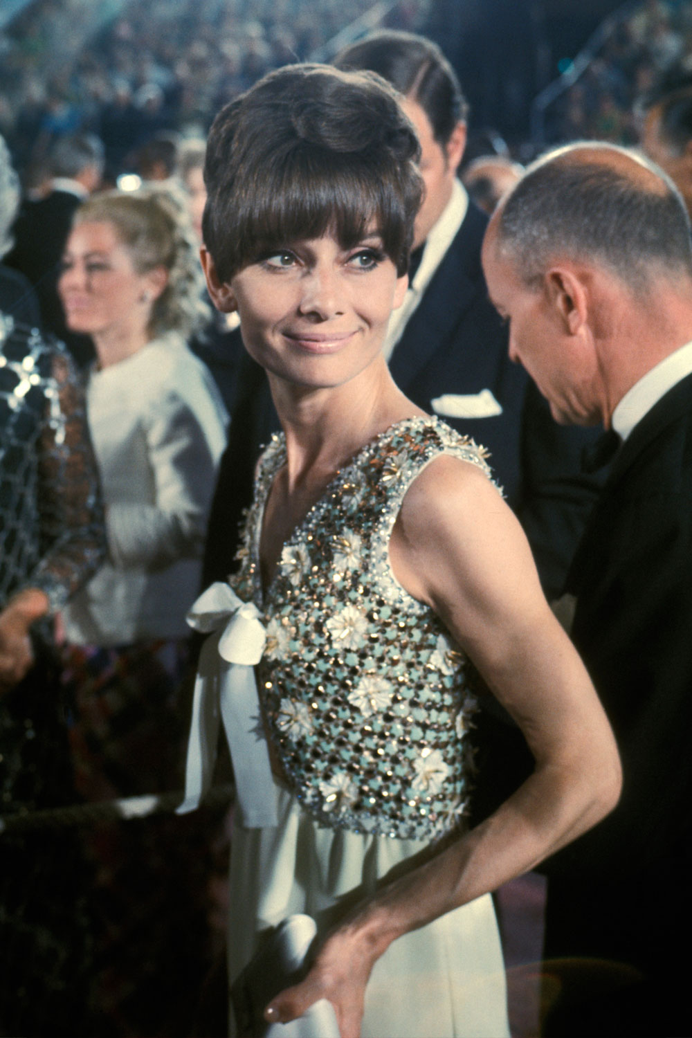 Audrey Hepburn, in Givenchy, at the 1975 Academy Awards.