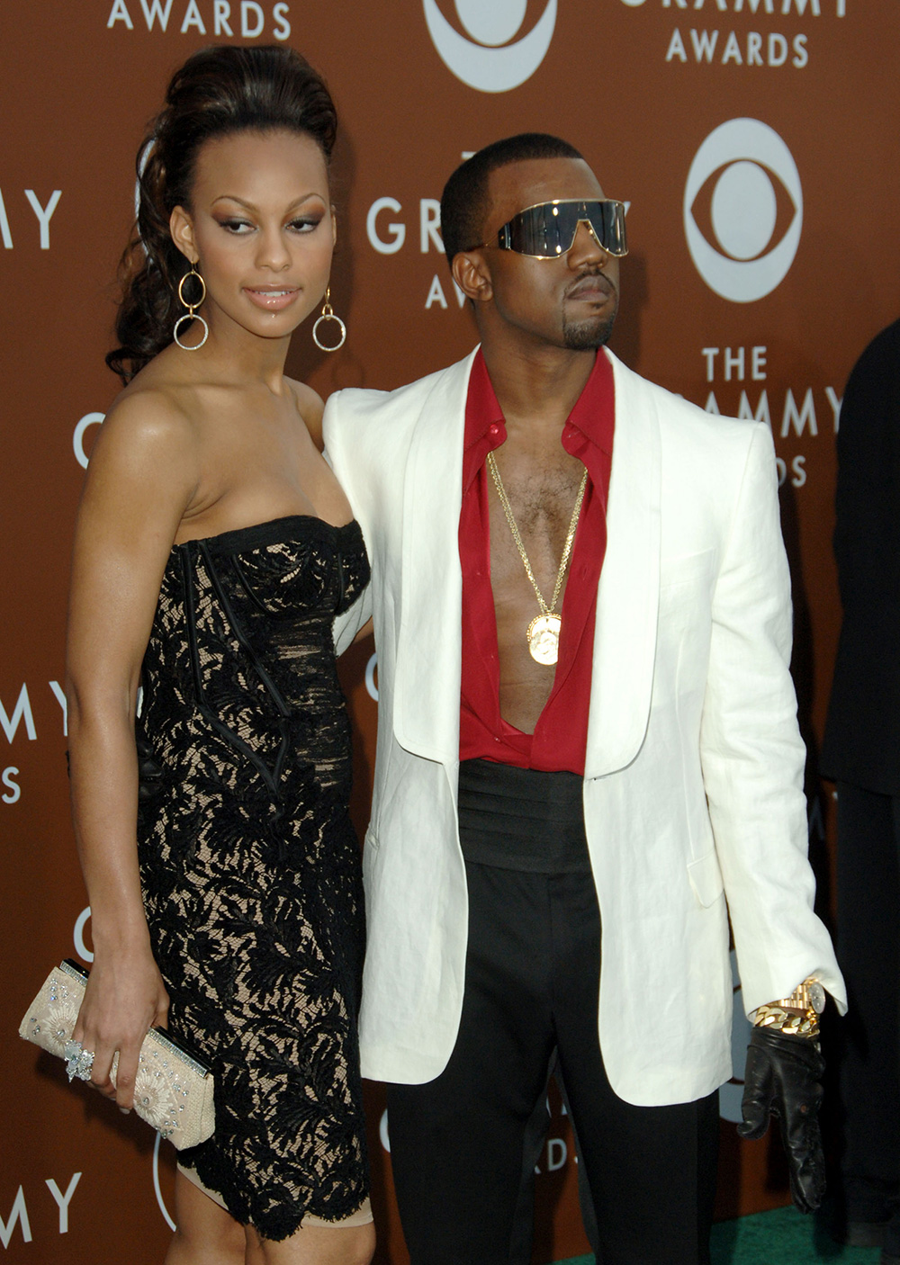 Kanye West and then-girlfriend Brooke Crittendon arrive at the 2006 Grammy Awards.