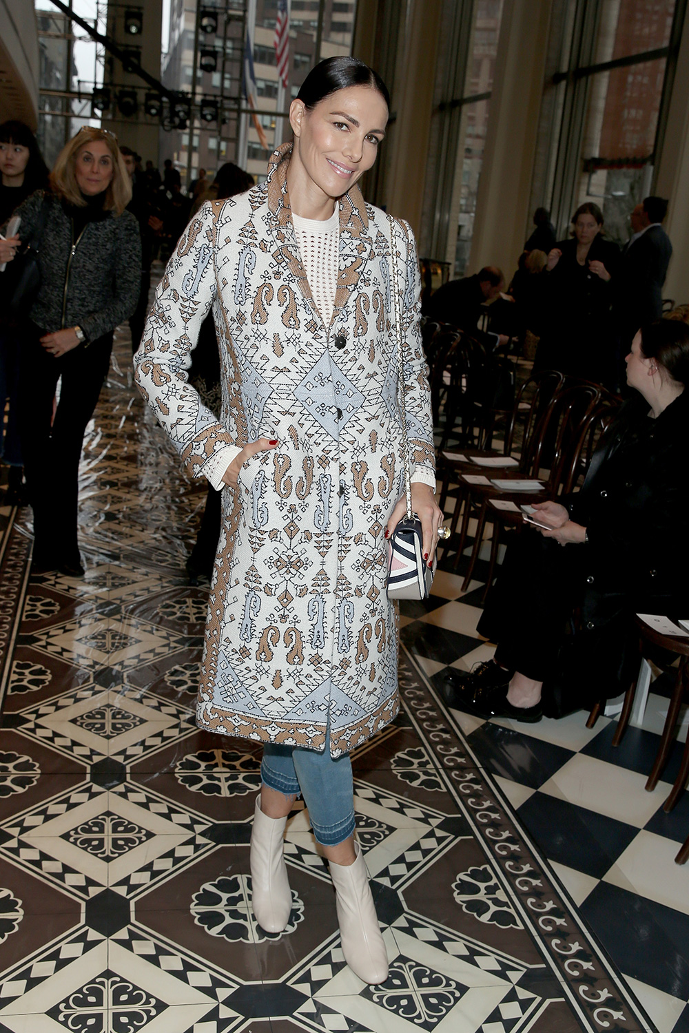 Model Adriana Abascal attends the Tory Burch fashion show.