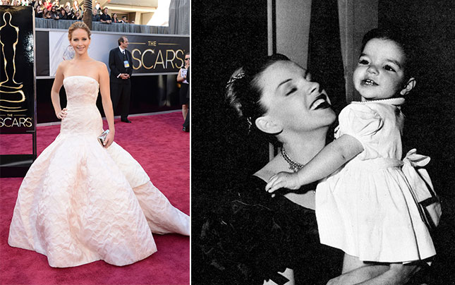 Jennifer Lawrence in Dior (left) and Judy Garland with a young Liza Minnelli.