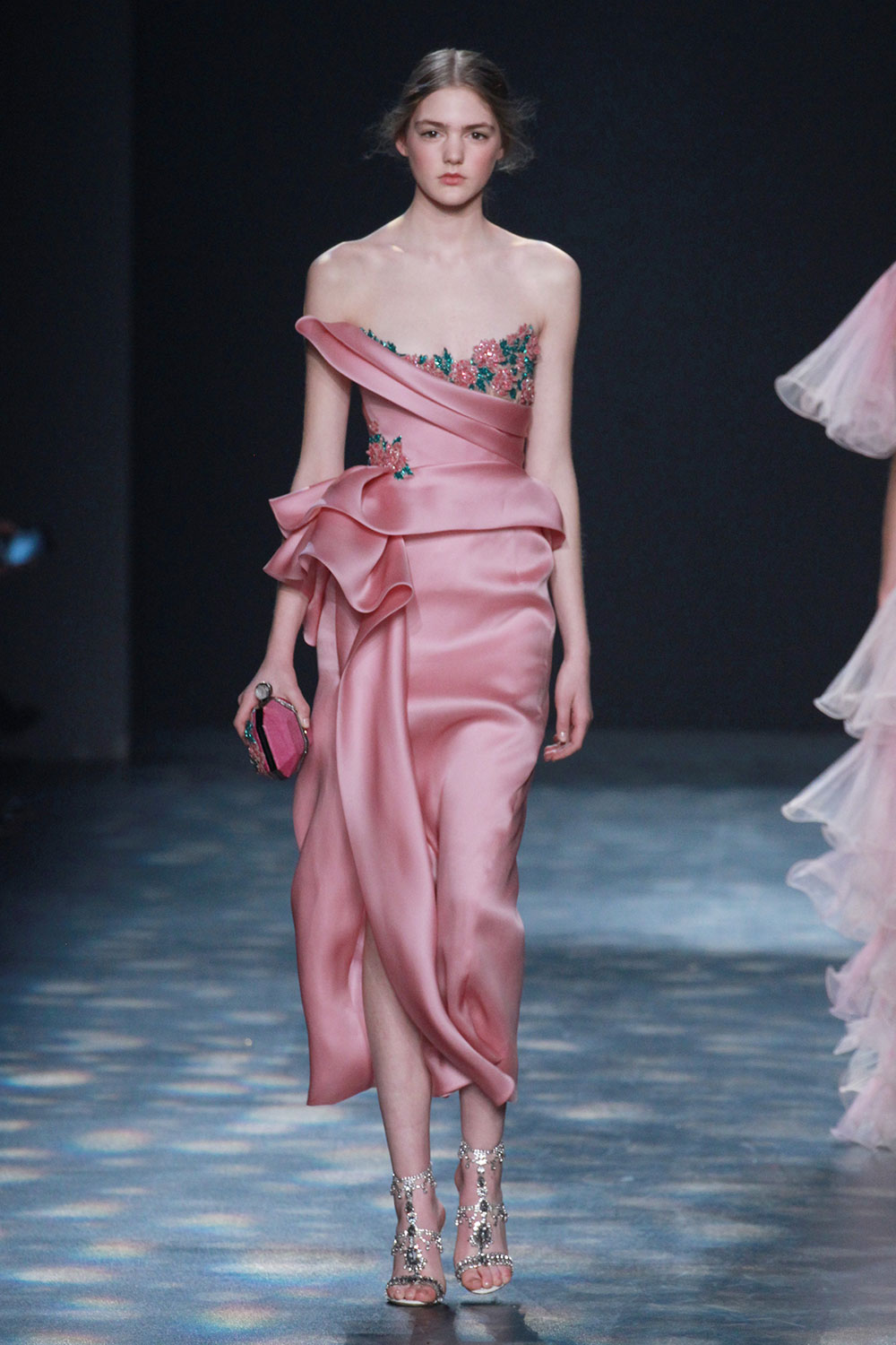 Marchesa SS16 pink ruffled gown