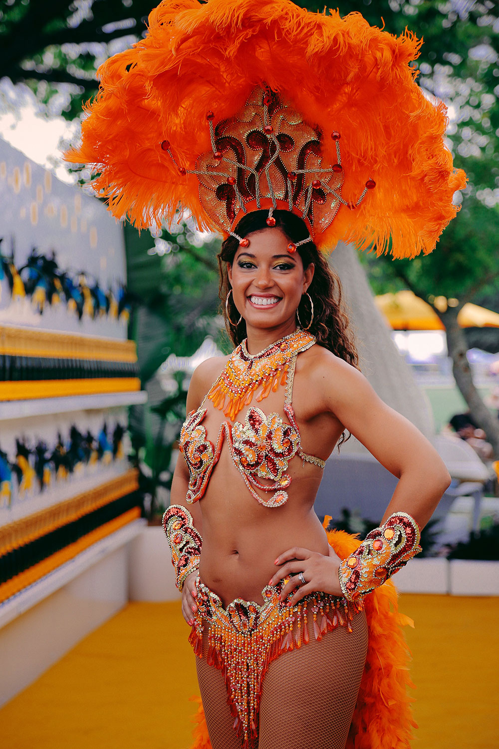 Rio Carnaval girl at the Rio Carnaval-themed Veuve Clicquot marquee.