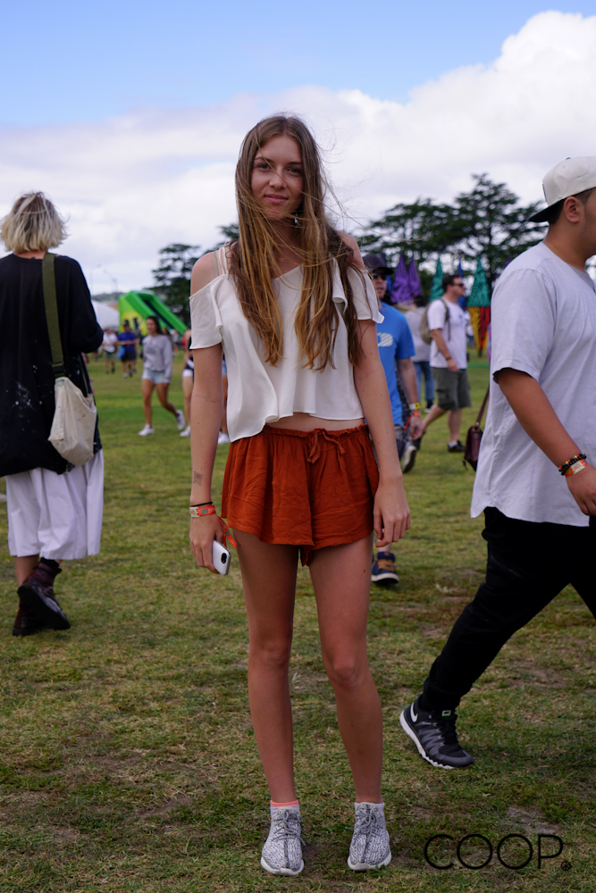 Amelia wears Yeezy sneakers, Glassons top and shorts.
