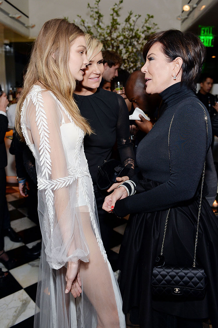 Gigi Hadid chatting to her BFF Kendall Jenner's mom Kris Jenner.