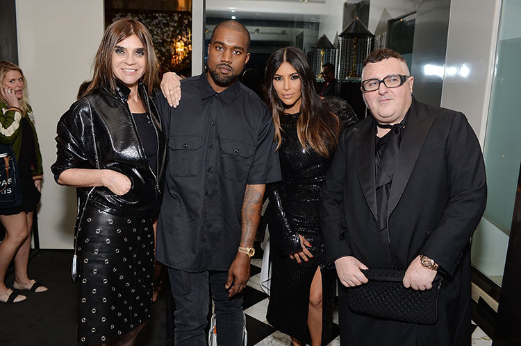 Carine Roitfeld, Kayne West, Kim Kardashian West and Alber Elbaz pose for the cameras.