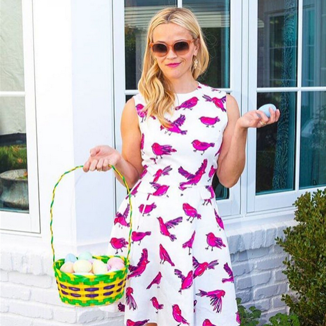 Reese poses up a storm with a green and pink Easter basket to celebrate the holiday.