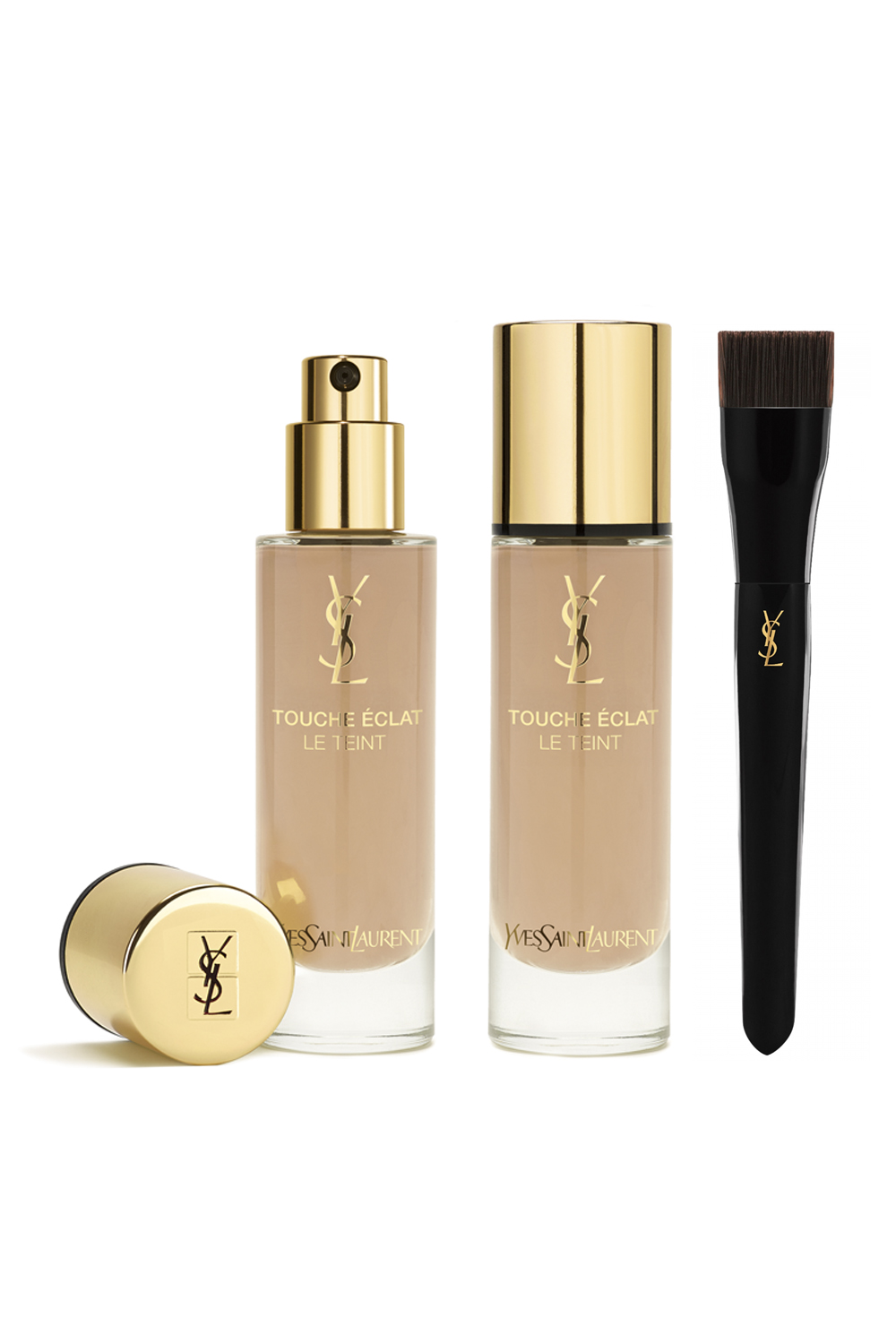 BASE PERFECTOR YSL Touche Éclat Le Teint, $98, and Y Brush, $89.
