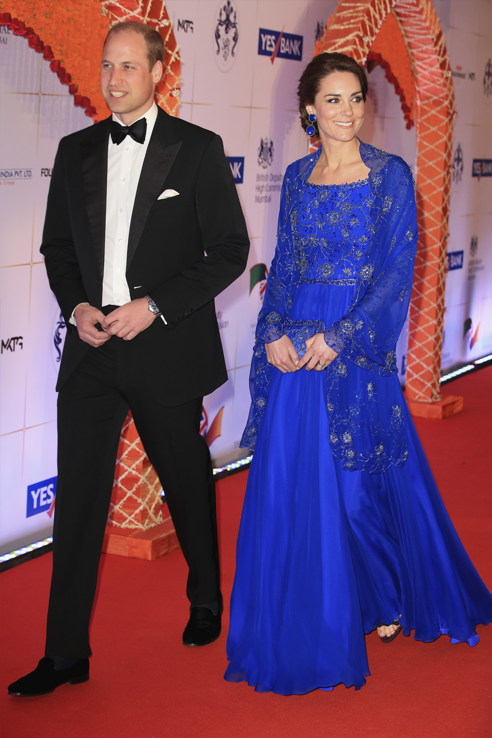 The Duchess wore a cobalt blue Jenny Packham gown inspired by India's beautiful saris at a Bollywood gala.