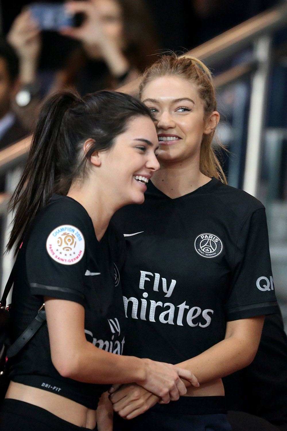 The supermodel duo look the part at the French Ligue 1 game between Paris Saint-Germain and Olympique de Marseille in October 2015.