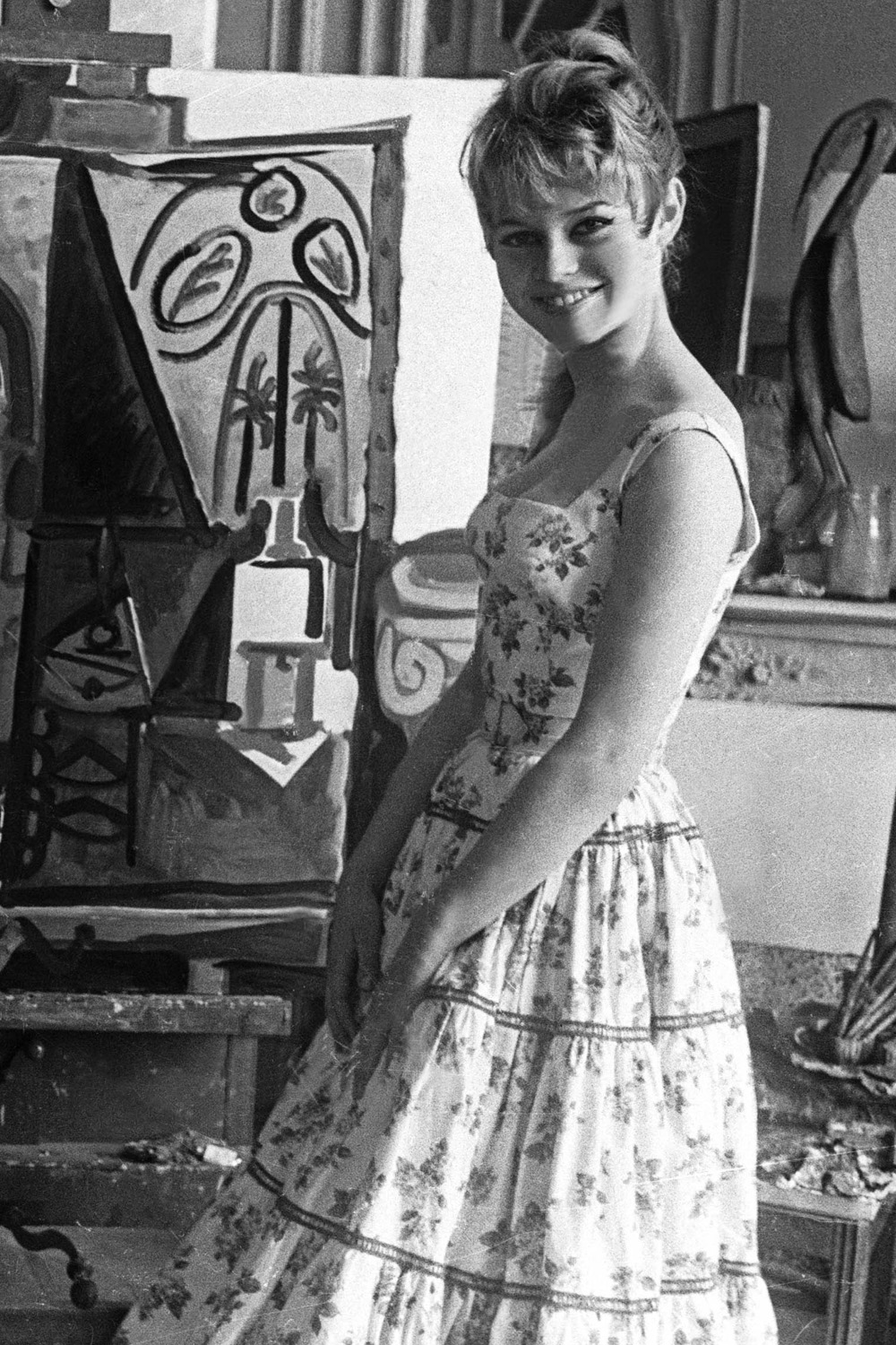 Brigitte Bardot at Pablo Picasso's studio, 1956.