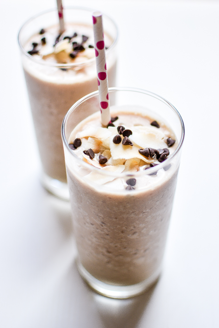 Chocolate almond chia smoothie with toasted coconut from Cooking and Beer