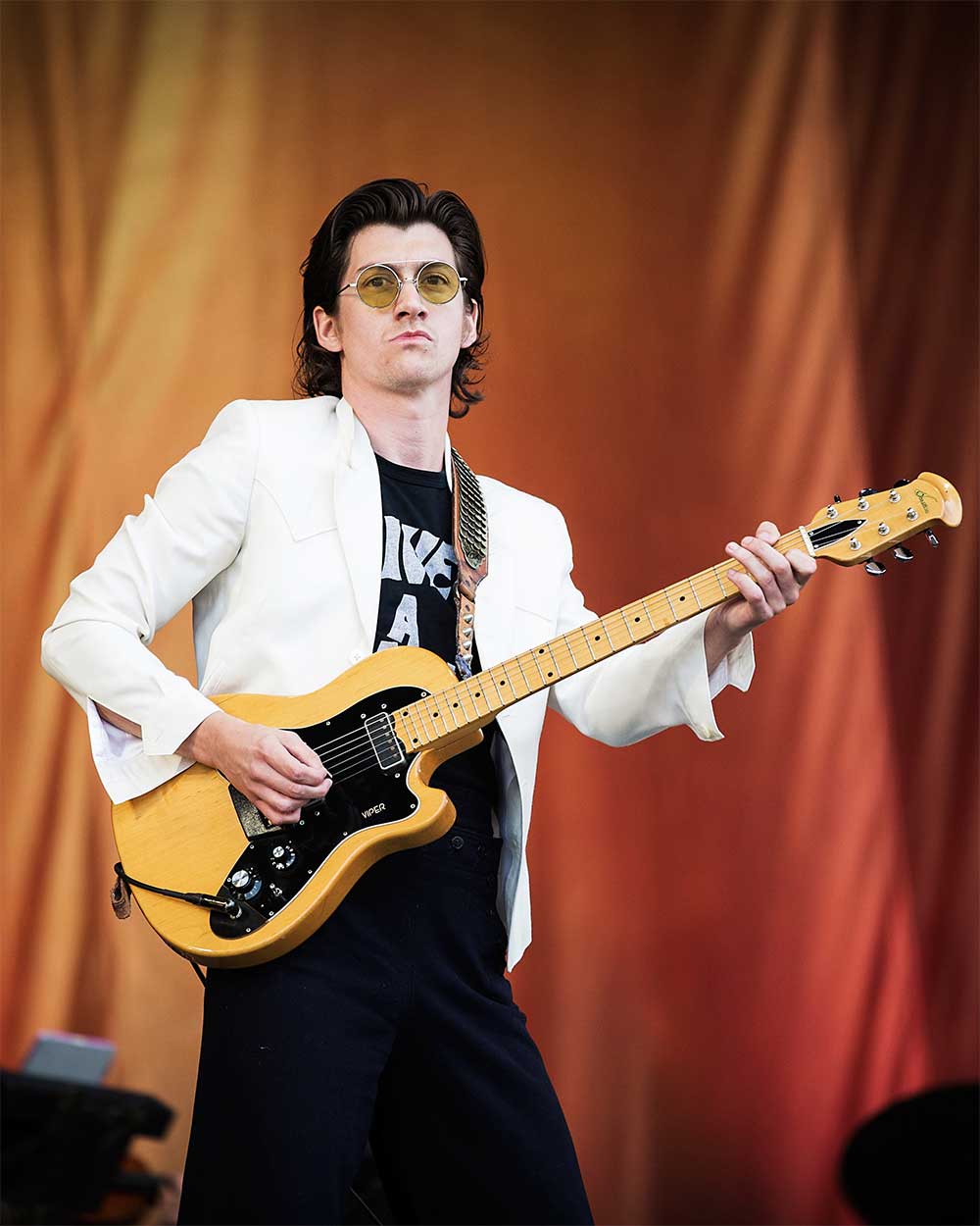 Alex Turner of The Last Shadow Puppets performs at Glastonbury.