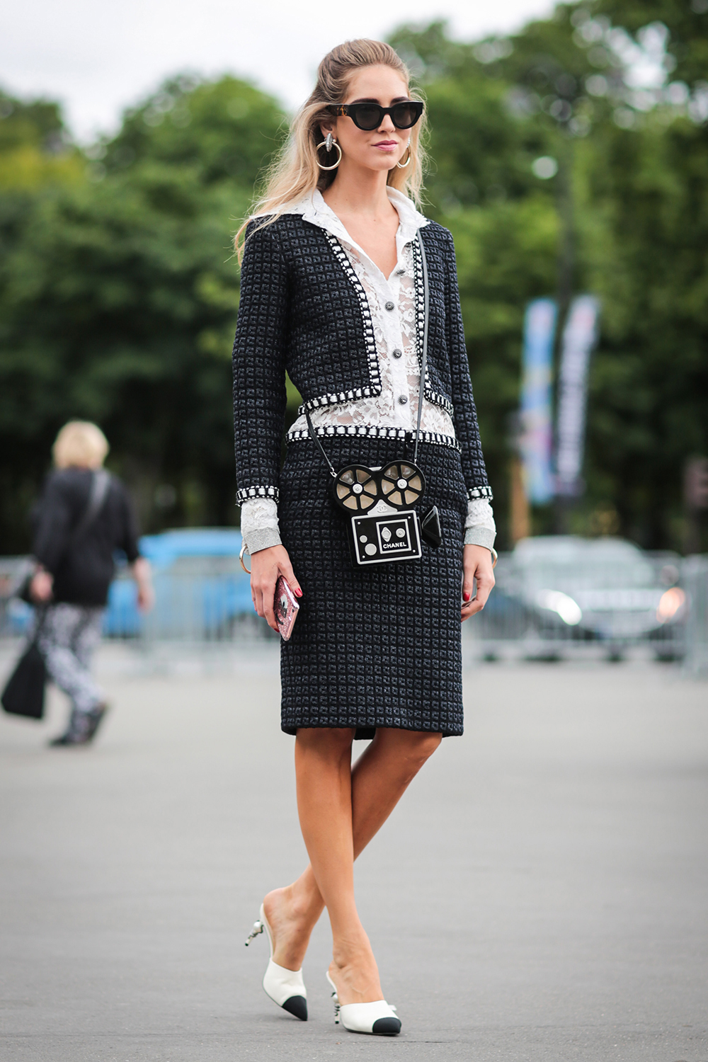 Chiara Ferragni outside the Chanel show, during Paris Fashion Week Haute Couture.