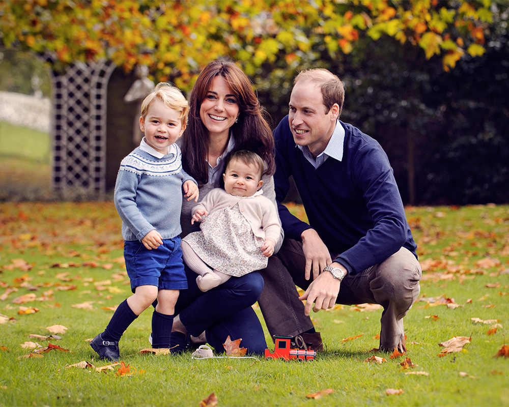 The Cambridge's first official portrait as a family of four, taken in October 2015 at Kensington Palace.