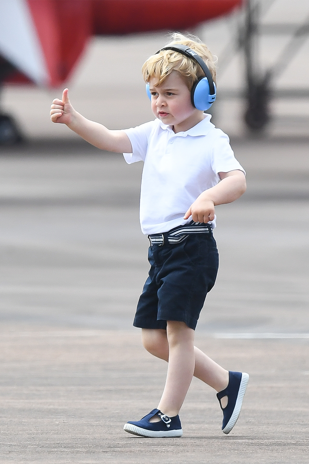 Prince George gives a thumbs up during the Royal International Air Tattoo at RAF Fairford on July 8, 2016