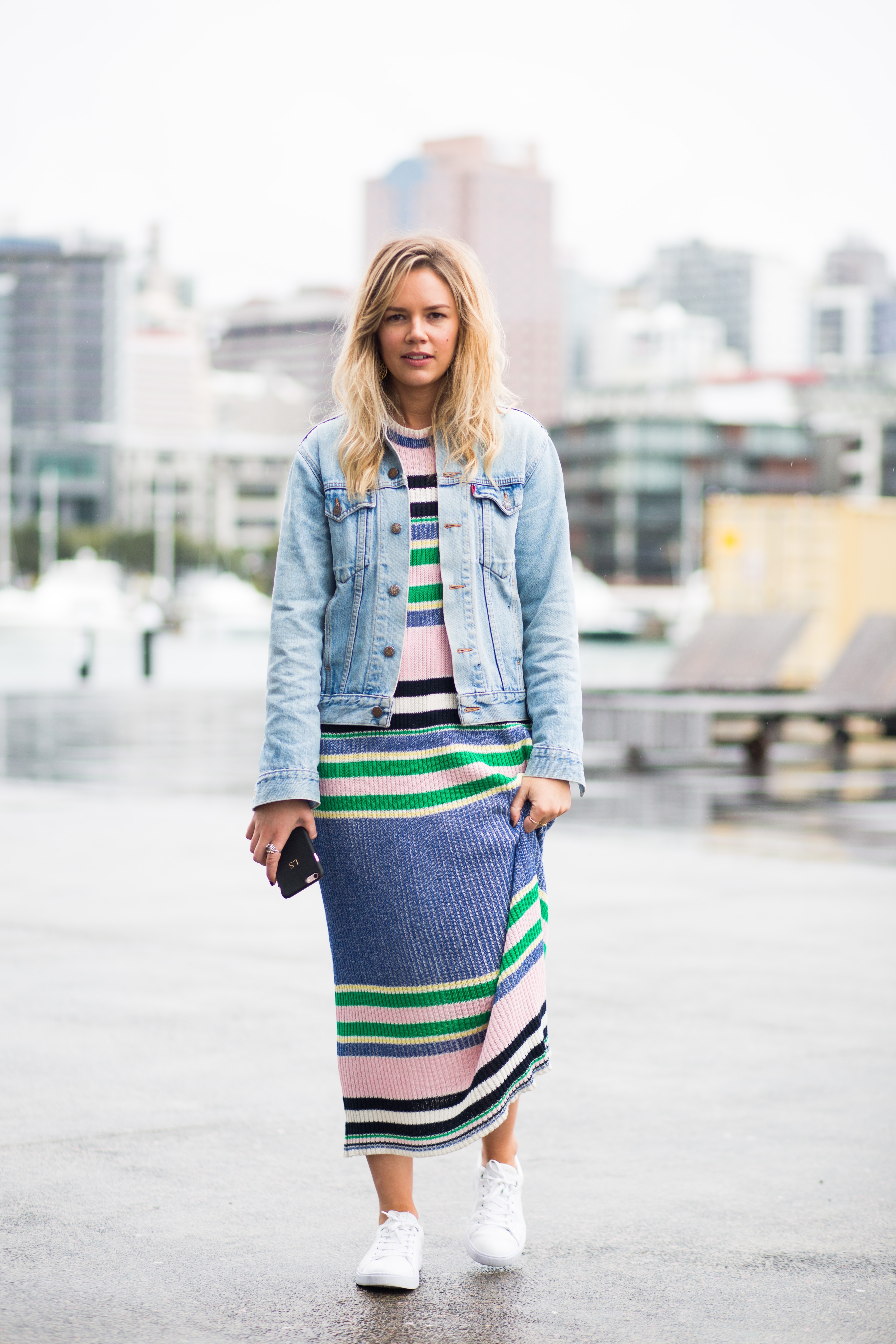 Features and beauty editor Lucy wears Nice Martin dress and vintage Levi's denim jacket.