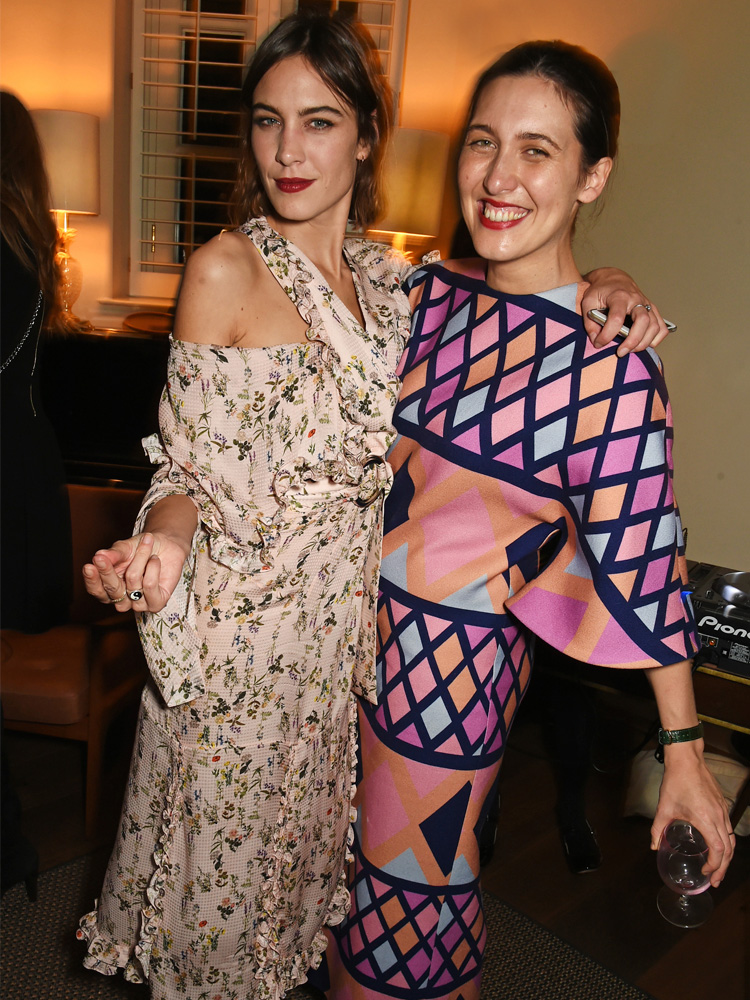 Emilia Wickstead with Alexa Chung at a dinner hosted by the model in London.