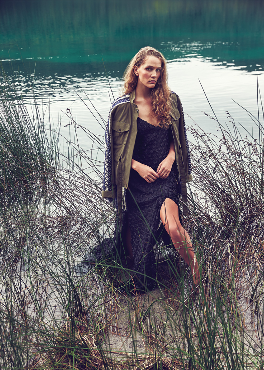 The Siren Sylvester dress, $499. Sea jacket from Fabric, $1035.
