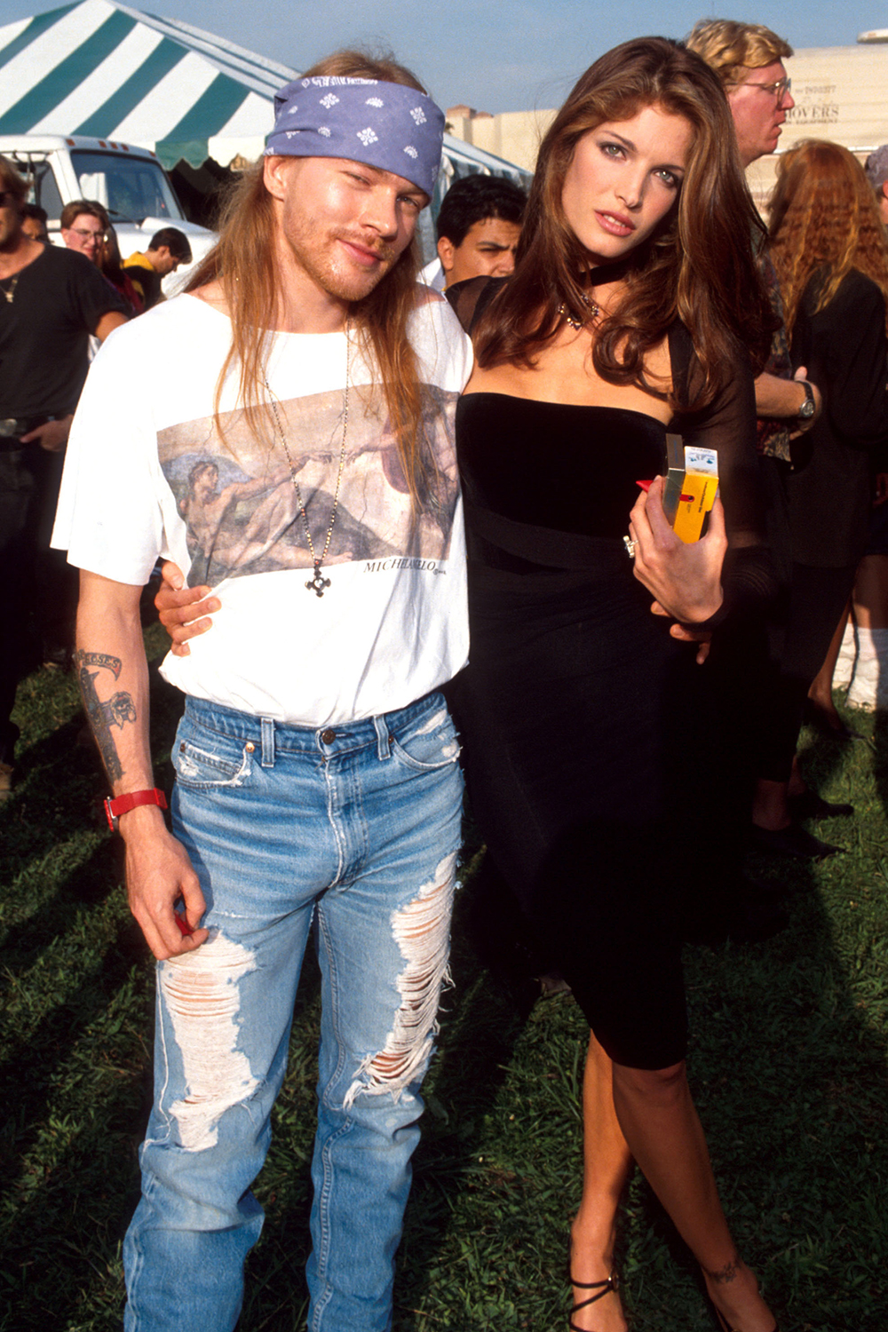 Stephanie Seymour dated Guns N' Roses lead vocalist Axl Rose for two years in the 90s.