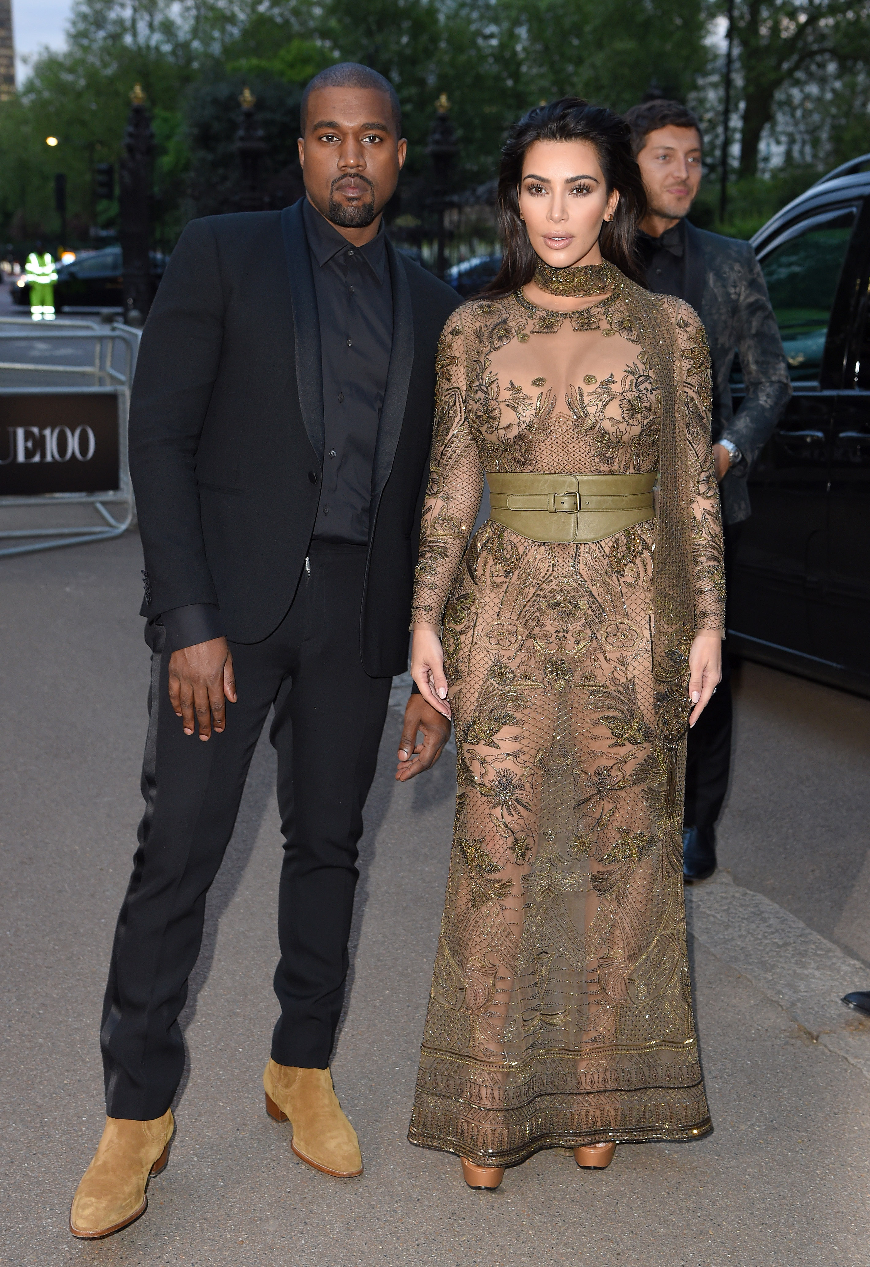 Kanye West and Kim Kardashian West arrive for the Gala to celebrate the Vogue 100 Festival at Kensington Gardens on May 23, 2016