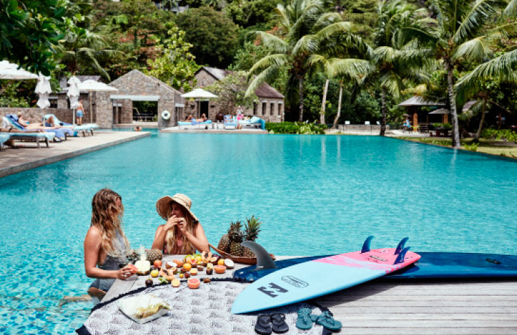 Surfers and their families can enjoy five-star meals and accommodation in the Seychelles.