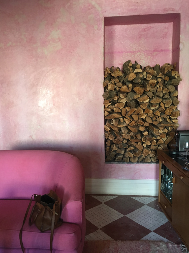 A detail of the rose quartz room at El Fenn. Each room is designed around a piece of artwork from the owner’s personal collection.
